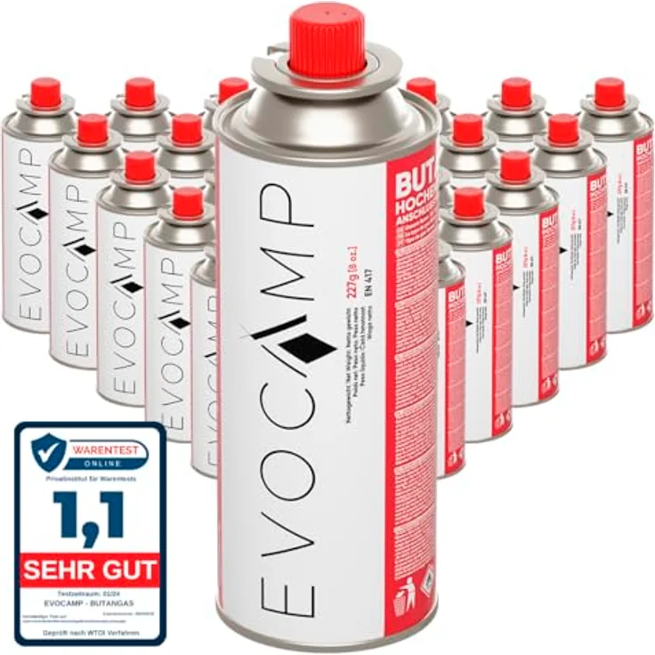 EVOCAMP Butan Gaskartuschen 227g Typ MSF-1a, 28er Pack mit Bajonettventil für Campingkocher, Gasheizung und Unkrautbrenner – Bild 1