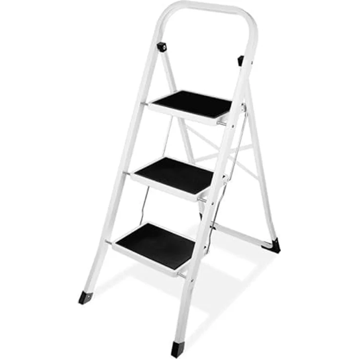 LEFELD 3-Stufige klappbare Trittleiter, belastbar bis 150 kg, Anti-Rutsch, platzsparend faltbar, 300 x 200 mm, 613309 – Bild 1