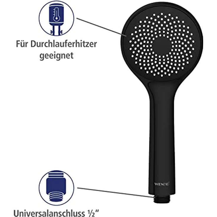 WENKO Handbrause Watersaving, Schwarz matt, Ø 9,5 cm, Duschkopf mit Watersaving System – Bild 6