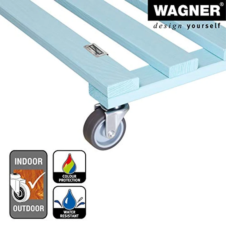 Wagner Pflanzenroller Aqua Splash 38 x 38 x 9,5 cm I Kübelroller für Außenbereich + Innenbereich I FSC®-Massivholz, Aqua Splash/türkis, softe Rollen I Tragkraft 120 kg I Made in EU - 20041301 – Bild 4