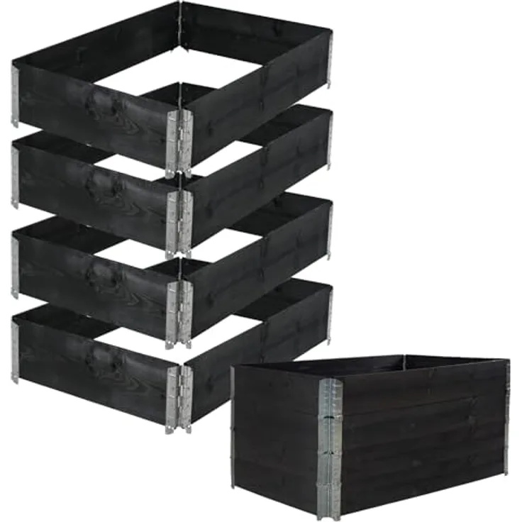TRUTZHOLM Hochbeet 4er Set Palettenrahmen Pflanzbeet 120x80x80 cm aus Holz schwarz Garten Balkon stapelbar