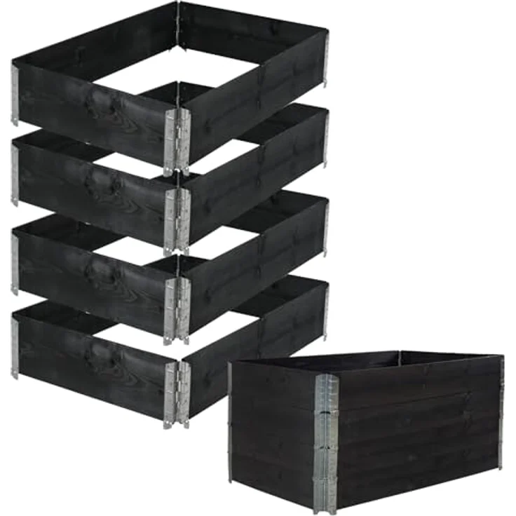 TRUTZHOLM Hochbeet 4er Set Palettenrahmen Pflanzbeet 120x80x80 cm aus Holz schwarz Garten Balkon stapelbar – Bild 1
