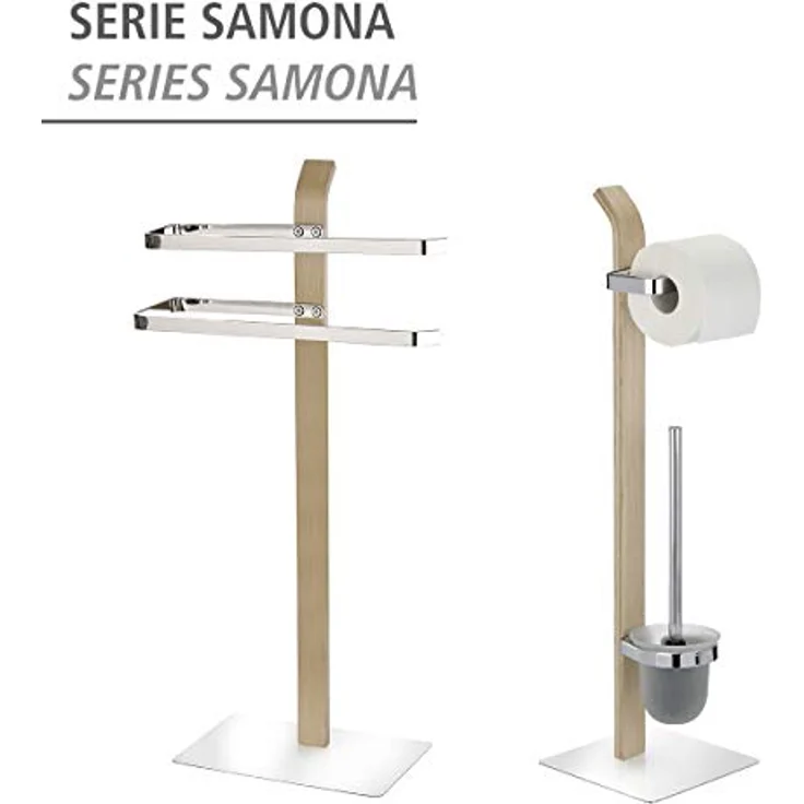 WENKO Stand WC-Garnitur Samona Nature, moderner Ständer für Toilettenpapier & Toilettenbürste, inkl. WC-Bürste mit auswechselbarem Bürstenkopf, Holz mit Chrom-Akzenten, 20 x 71,5 x 20 cm, braun – Bild 5