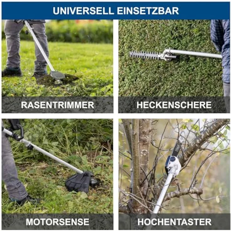 Scheppach IXES 20V Akku-Multifunktionswerkzeug BC-MFH400-X Set, 4-in-1 mit 2 Akkus (2 Ah) und bürstenlosem Motor für Gartentrimmen, Schneiden und Hochsägen – Bild 2