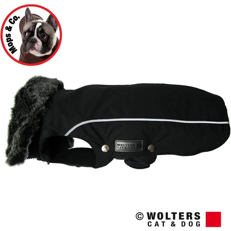 Wolters Hundemantel Winterjacke Amundsen für Mops & Co. schwarz, atmungsaktiv, wasserdicht, mit reflektierenden Streifen