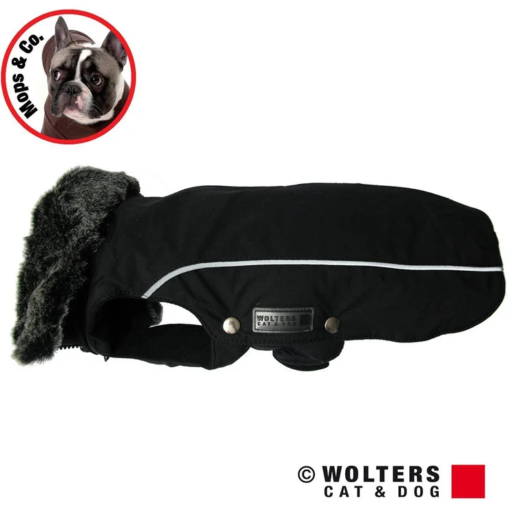 Wolters Hundemantel Winterjacke Amundsen für Mops & Co. schwarz, atmungsaktiv, wasserdicht, mit reflektierenden Streifen – Bild 1