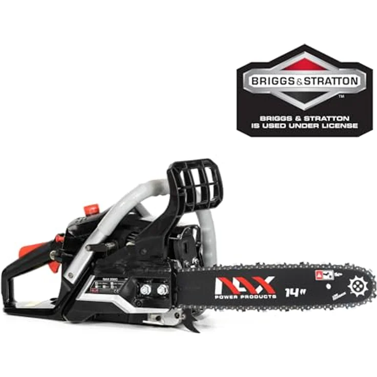 NAX POWER PRODUCTS 200C Motor 37 cm3 1,2kW Führungsschiene 14'' 35cm Anti-Rückschlag-System Low Kickback Briggs & Stratton Lizenzware Benzin-Säge Kettensäge, Schwarz – Bild 5