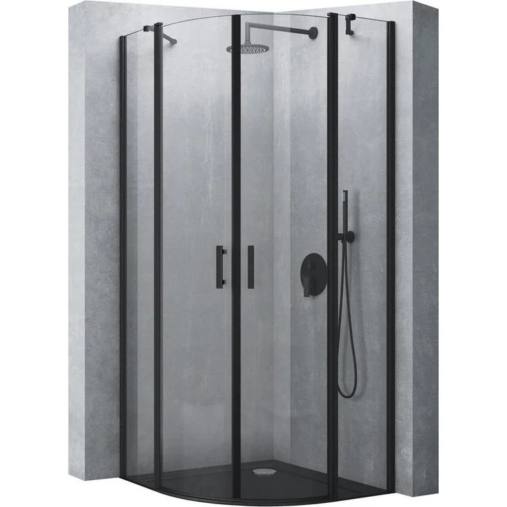 Mai & Mai Eckdusche Duschabtrennung Rav52K Viertelkreis ESG-Sicherheitsglas Schwarz, BxT: 80x80 cm, Einscheibensicherheitsglas, mit Drehtür, Nano-Beschichtung – Bild 1