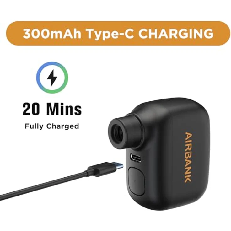 AIRBANK Mini-Fahrradpumpe Pocket SE, 100 PSI elektrische Fahrradluftpumpe für Rennräder, tragbare Fahrradpumpe, wiederaufladbar, Schwarz – Bild 5