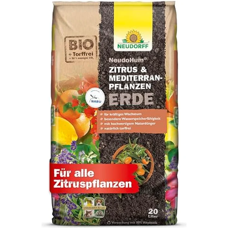 Neudorff NeudoHum Mediterranpflanzenerde, torffreies Pflanzsubstrat für Zitrus- und Kübelpflanzen, 20 l – Bild 1