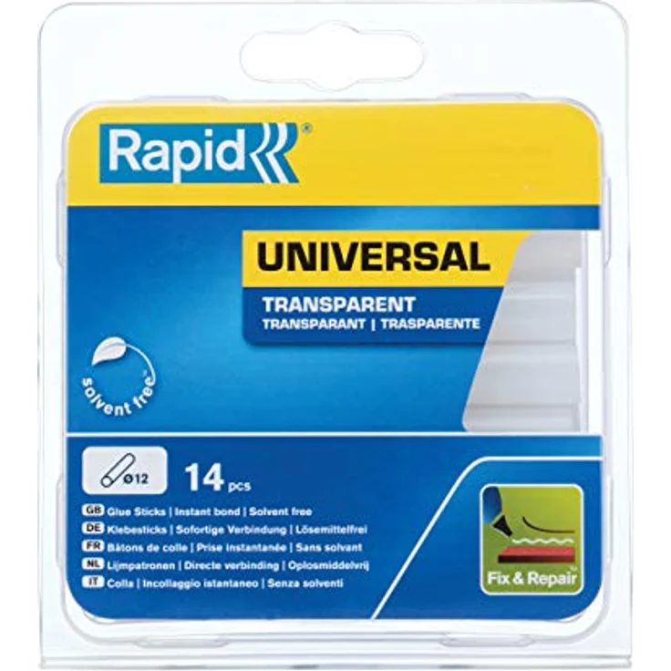Rapid Heißklebesticks Transparent Universal, 14 Klebesticks 94mm Länge, Universeller Heiβkleber, für Heißklebepistole 11mm, 12mm – Bild 1