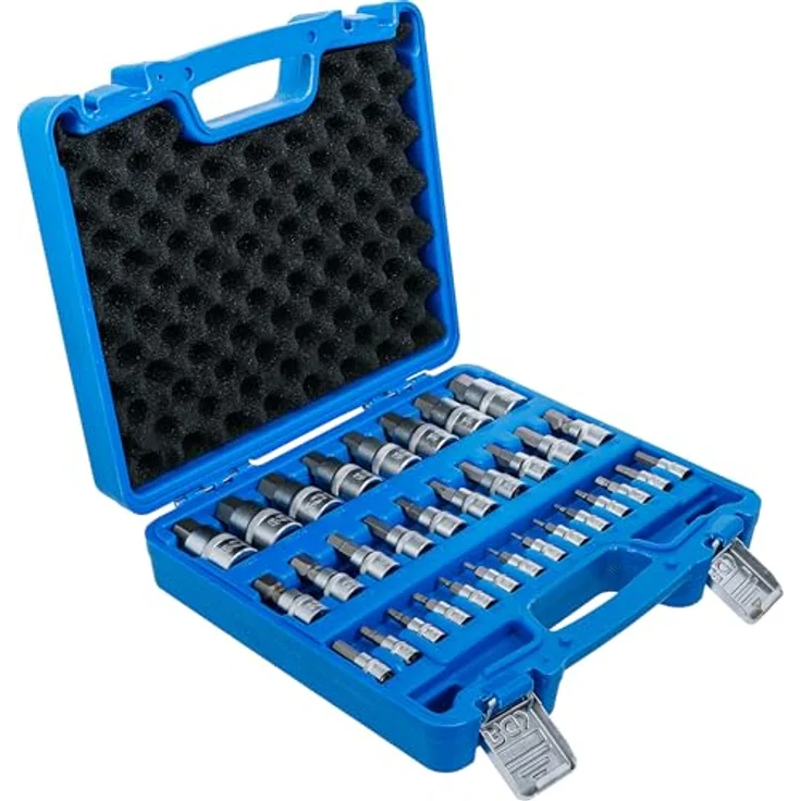 BGS 74258 Bit-Einsatz-Satz, 32-teilig, Innenvierkant 6,3 mm (1/4"), 10 mm (3/8"), 12,5 mm (1/2"), Innensechskant 2-19 mm, metrisch und Zollgrößen, inklusive Kunststoffkoffer – Bild 2