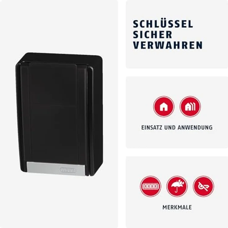 ABUS Schlüsseltresor KeyGarage 767 für die Wandmontage | individuell einstellbarer Zahlencode | wetterfest | passend für Schlüssel und Plastikkarten | schwarz | 53507 – Bild 2