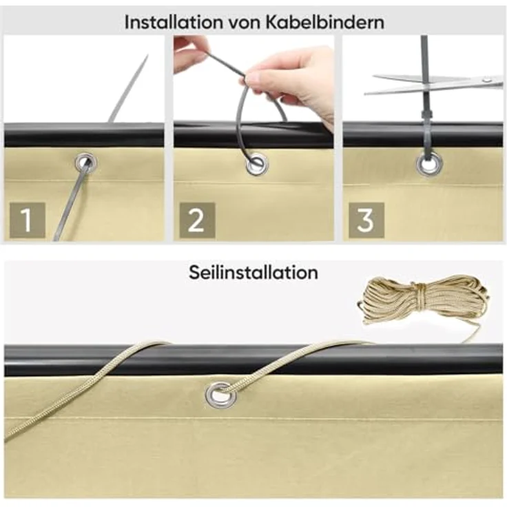 Balkonsichtschutz 100% Polyester Oxford-Gewebe, 100% undurchsichtig Beige 90x600 cm – Bild 6