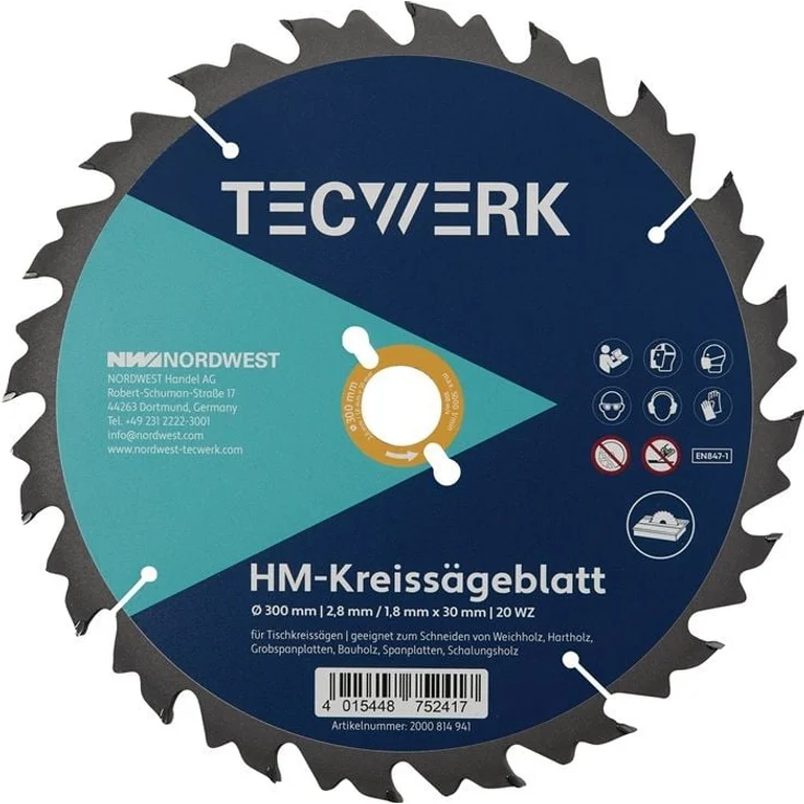 NORDWEST Tischkreissägeblatt AD 500mm Z.36 WZ, für Weichholz und Hartholz, Schnitt-B.3,8mm, TECWERK