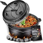 grillas Dutch Oven Set inkl. Rezeptideen | bereits eingebrannt - preseasoned | Feuertopf Gusseisen I Bräter mit Deckelheber und Henkel (Topf ohne Füße, 4,2 Liter / 4,5 QT)