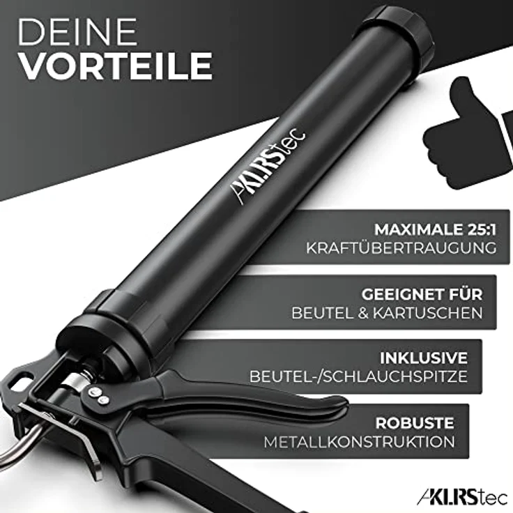 KLRStec Kartuschenpistole XL 600ml aus Metall, Silikon, Acryl, Lehm, Profi 4K Beutel, 4000N Kraftübersetzung, Metallkonstruktion, Made in Europe, Zubehör – Bild 5