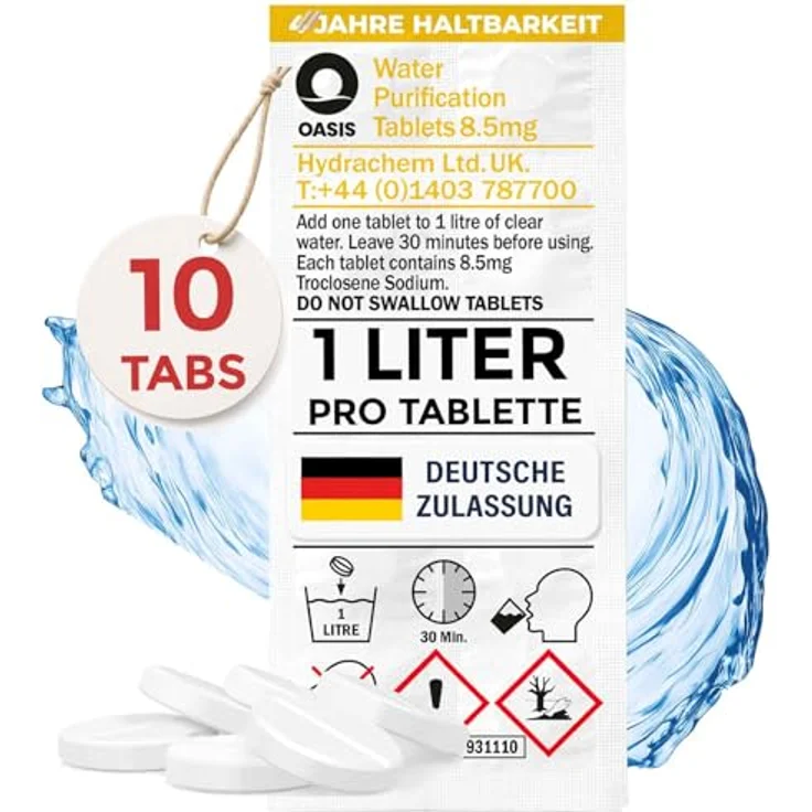 Wicked Chili Oasis 10x Wasserreinigungstabletten - 1 Liter Trinkwasser pro Tablette - Water Purification Tablet für Outdoor, Notfall, Camping, Reiseapotheke, Chlortabletten, Notfallset (8.5MG NaDCC) – Bild 10