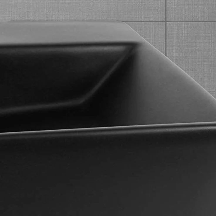ML-Design Waschbecken aus Keramik Schwarz 415x365x130 mm Eckige Aufsatzwaschbecken, Moderne Waschtisch, Waschschale mit Überlauf und Abflussloch, Waschplatz Handwaschbecken, für Badezimmer/Gäste-WC – Bild 5