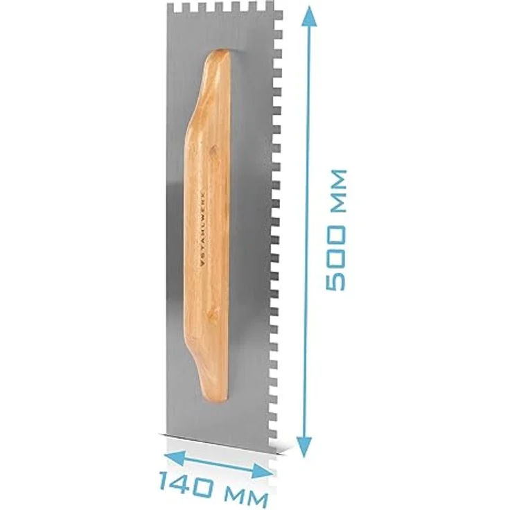 STAHLWERK Zweihand-Glättekelle 140 x 500 mm, Rechteckverzahnt aus Carbon-Stahl, Ergonomischer Holzgriff – Bild 4
