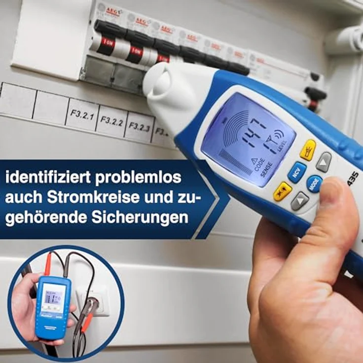 PeakTech 3435 Leitungssuchgerät mit Sender & Empfänger für Kurzschlüsse, Sicherungen, metallische Rohranlagen, Spannungsmesser, Leitungsfinder in Wänden, Decken, Böden - Empfangstiefe: bis 2 Meter – Bild 5