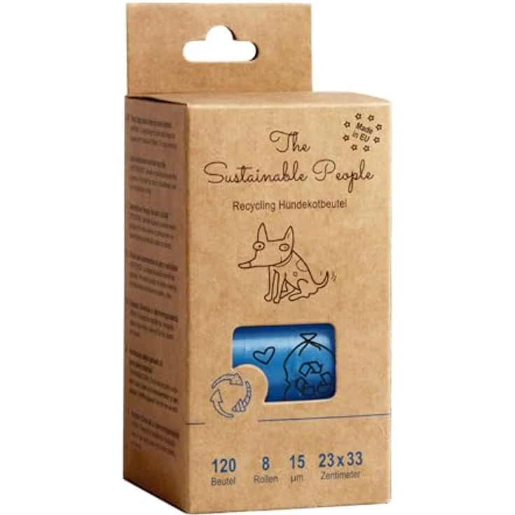 The Sustainable People TSP Recycling Hundekotbeutel - Blauer Engel zertifiziert - groß, auslaufsicher - Made in EU - 120 Stk - mind. 80% Post-Consumer-Rezyklat (PE) - stark (15µm) - 23x33cm, Blau – Bild 1