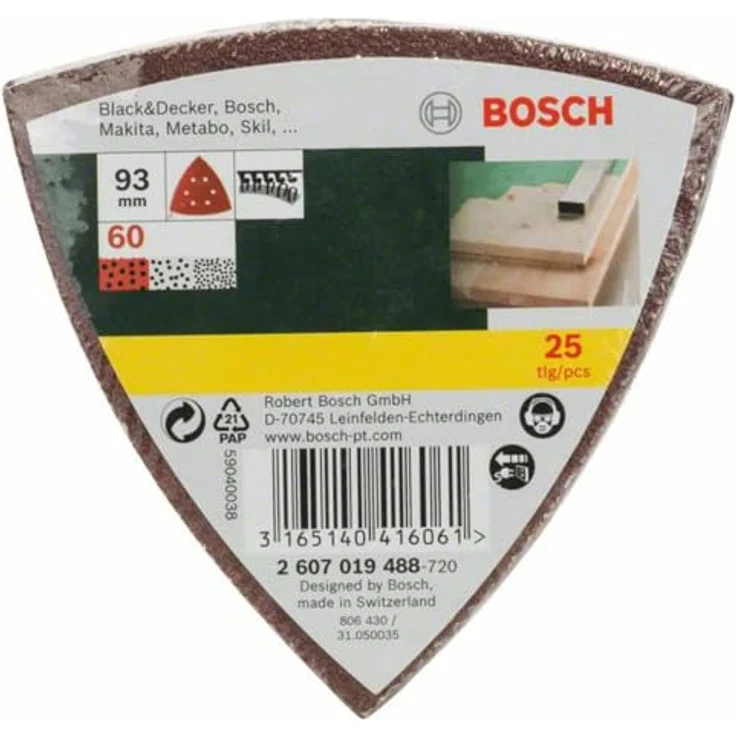Bosch DIY 25tlg. Schleifblatt Set verschiedene Materialien für Deltaschleifer (Körnung 60, 6 Löcher) – Bild 3