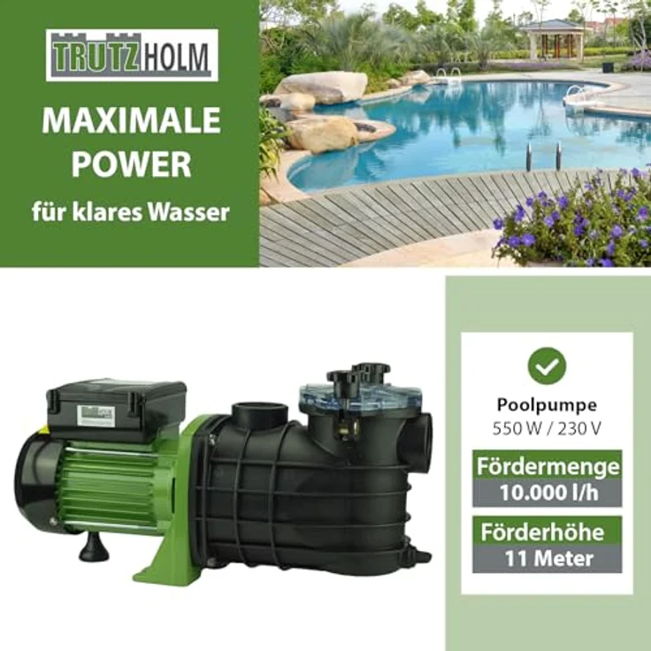 Baumarktplus TRUTZHOLM Schwimmbadpumpe Poolpumpe Swimmingpool 550W 10m³l-h – Bild 3