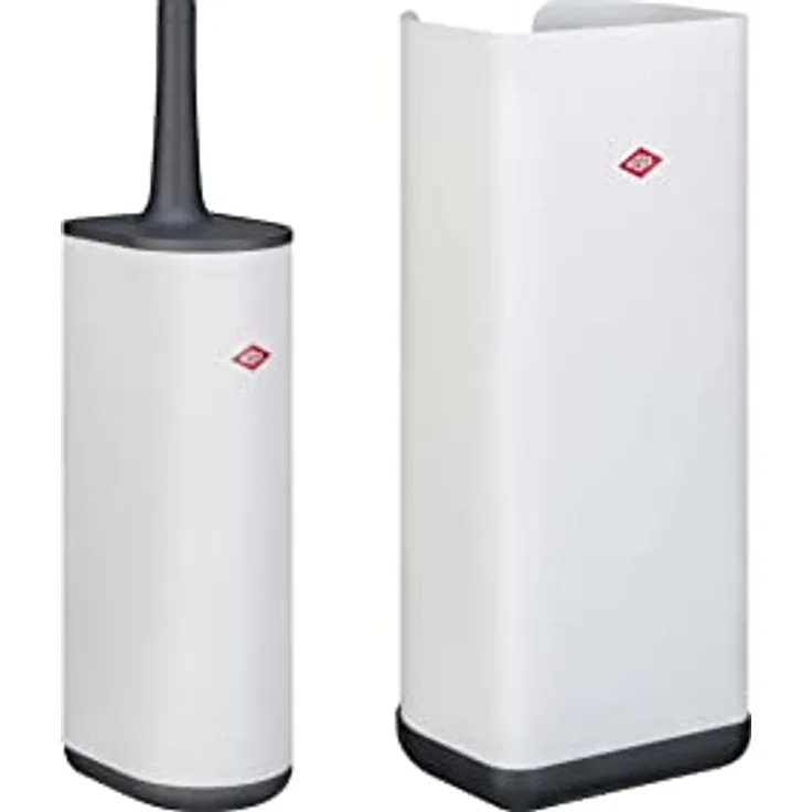 Wesco Set aus 1x Toilettenbürste LOFT aus pulverbeschichtetem Stahlblech mit Silikonbürste und 1x Papierrollenhalter LOFT in Halbrunder Form mit Kunststoff Sockel - Farbe: Weiß Matt