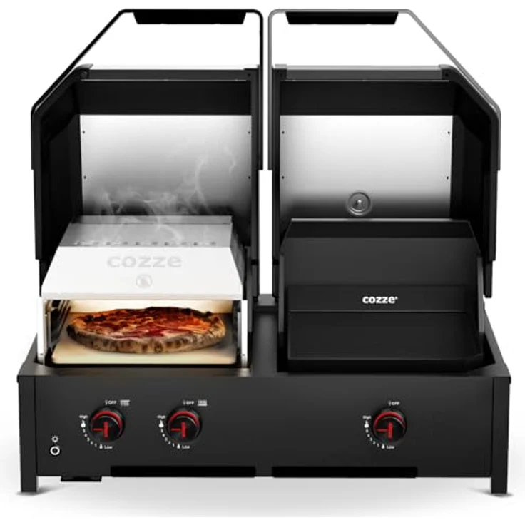 Cozze® Quattro 900, 4-in-1 Gasgrill Station mit Pizzofen, Plancha, Grill & 800°C Steakzone – 3 Brenner + Infrarot (13 kW), inkl. Pizzastein & Gusseisenplatte – Bild 4