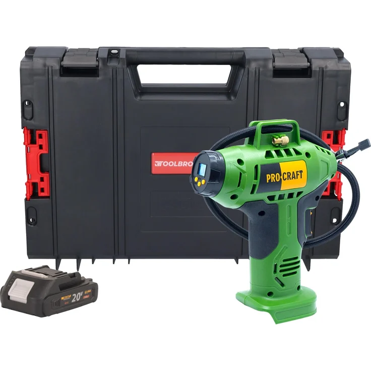 Procraft LK20 Akku Kompressor, 20 V 11 bar mit 1x Akku 2,0 Ah und RHINO Toolcase - ohne Ladegerät