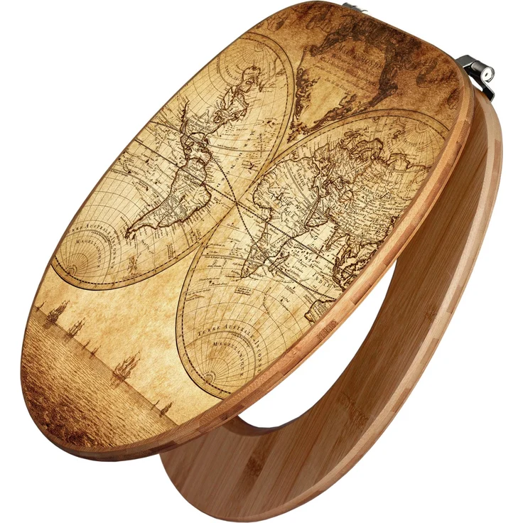 Banjado Bambus WC Sitz, Toilettendeckel mit Sieben Weltmeeren Motiv, universal passend, schutzlaminiert, 44 x 38 cm