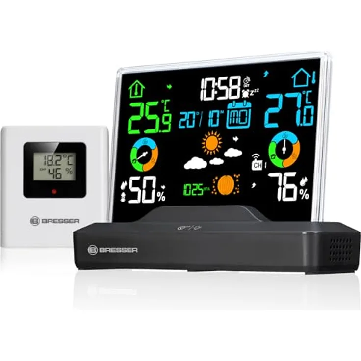 Bresser Funk-Farbwetterstation mit Aussensensor, wetterfest, IP44, Schwarz