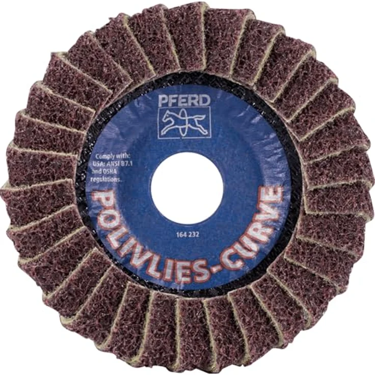 PFERD Polivlies PVL-R, gebogene Fächerscheibe 11,4 cm x 2,2 cm, mittlere Körnung, Aluminiumoxid für präzise Oberflächenbehandlung – Bild 4