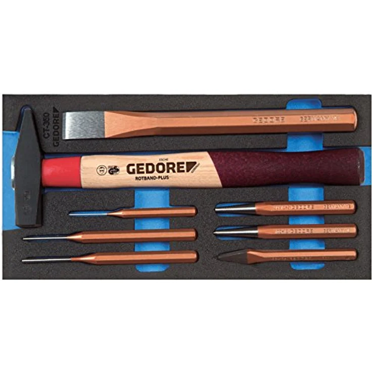 Gedore Meissel-Sortiment 1500 CT1-350, 8-teiliges Set im Check-Tool-Modul mit rutschfesten Vertiefungen und werkzeugoptimierter Handhabung – Bild 1
