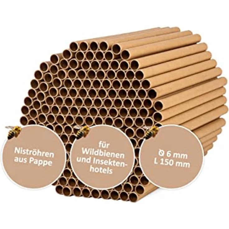 CULT at home 200 Nisthülsen für Wildbienen Insektenhotel Ø 6 mm - Länge 15 cm – Zubehör Füllmaterial Ersatz zum Nachfüllen Bauen und Basteln von Nisthilfen Bienenhotel