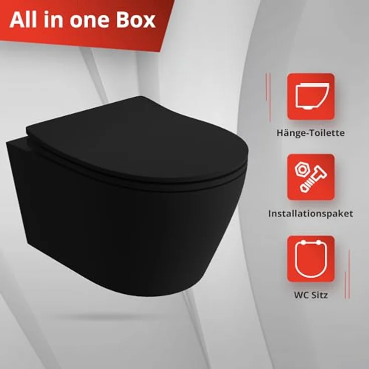 lavita Wand-WC Praia Black | Hänge Toilette mit Absenkautomatik & Spülrandlos | 360x480x375 mm | Schwarz – Bild 4