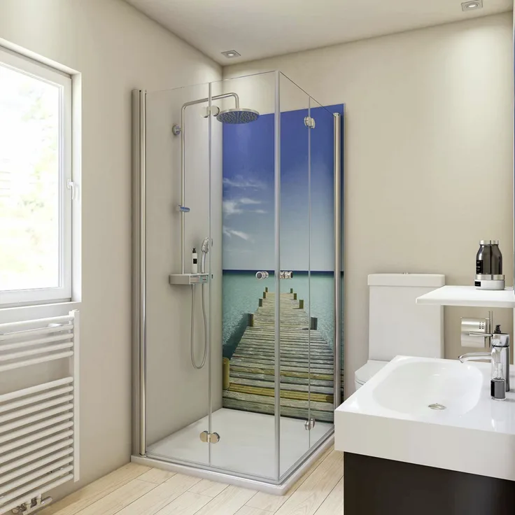 Breuer Duschrückwand Steg Foto 90x210x0,3 cm, Formstabile Aluminium Verbundplatte in Steg Motiv, pflegeleicht, für Dusche und Küche geeignet