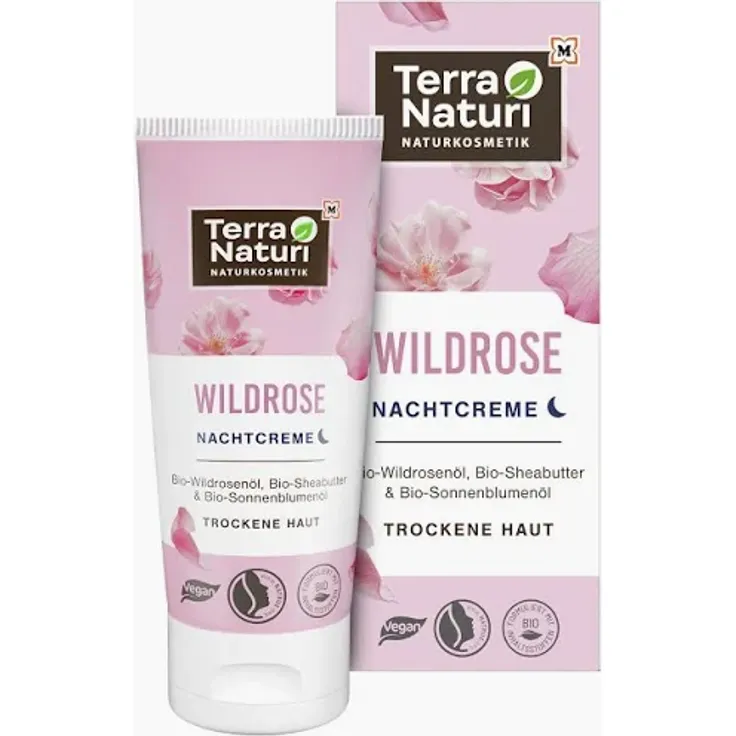 Terra Naturi WILDROSE Nachtcreme – Intensive Feuchtigkeitspflege für trockene Haut, schützt vor Austrocknung und stärkt das Hautgleichgewicht 50 ml