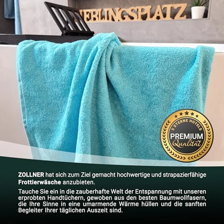 Zollner Saunatuch, 70x200 cm, blau, 100% Baumwolle, Oeko-Tex® Standard 100, pflegeleicht, optimal saugfähig – Bild 5