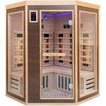 Dewello Infrarotkabine MONTREAL 140 Wärmekabine für 1 Personen, 6 Vollspektrumstrahler, BxTxH: 140 x 140 x 190 cm (Sternenhimmel, Farblichttherapie, Ionisator, Ozondesinfektion, Aromatherapie, Multimedia, USB-Anschluss) - Ebenholz-Look