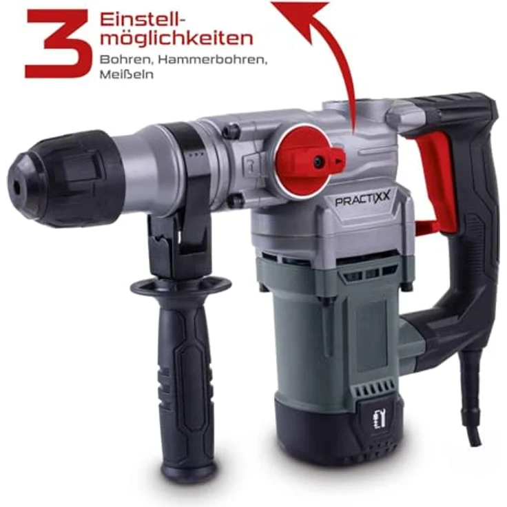 Practixx 3in1 Bohrhammer PX-BH-5, Abbruchhammer mit 5 Joule & 1050W, 28mm Bohrleistung in Beton, SDS-Plus Aufnahme, inkl. 3 Bohrer, Koffer, Spitz- & Flachmeißel – Bild 5