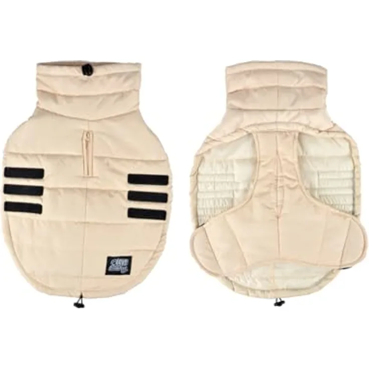 Hunde Mantel Winterjacke mit Zugband und Klettverschluß Hundemantel Hundebekleidung Jacken Kragen Jacke Hundejacke Wintermantel Parka warm Hundekleidung (Beige, L)