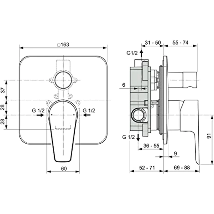 Ideal Standard Cerafine D Einhebelmischer für Badewanne/Dusche, zwei Wegeschalter, Unterputzmontage, verchromt – Bild 3