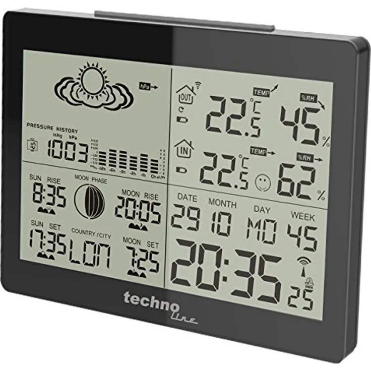 Technoline WS 6760 moderne Wetterstation mit Vorhersage von Wettersituation und Anzeige von Mondphasen in Form von Icons, hochglanz, schwarz, 17,1 x 5 x 12,3 cm – Bild 2