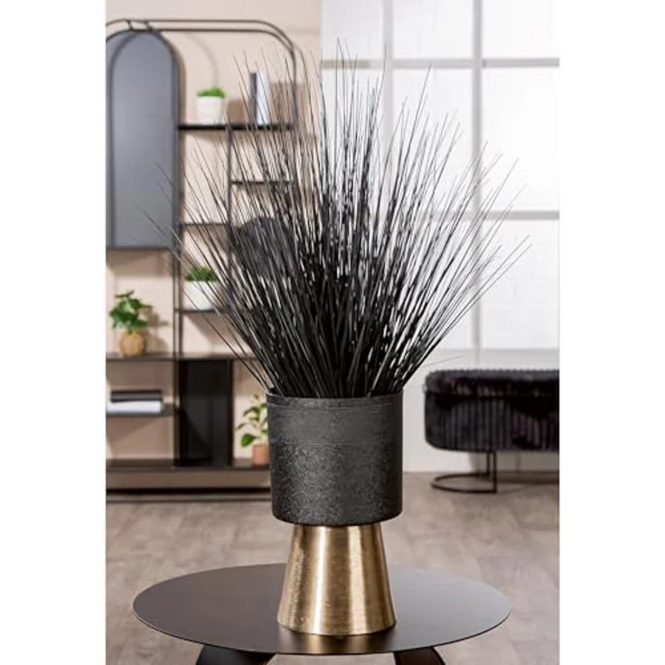 Casablanca Übertopf Nama, Zylindrisch aus Aluminium, Craqueliert schwarz, Höhe 29 cm x Ø 18 cm, Wasserdicht für Innenräume – Bild 2