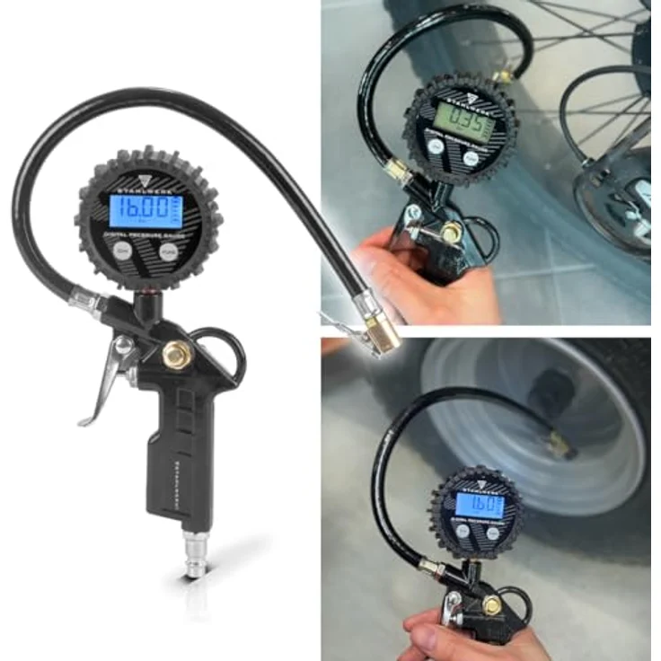 STAHLWERK Kompressor ST-110 Pro, Druckluftset mit 10 bar Maximaldruck, 210 l/min Durchfluss, 10 l Kesselinhalt, inkl. digitaler Reifenfüllpistole und PU-Druckluftschlauch – Bild 7