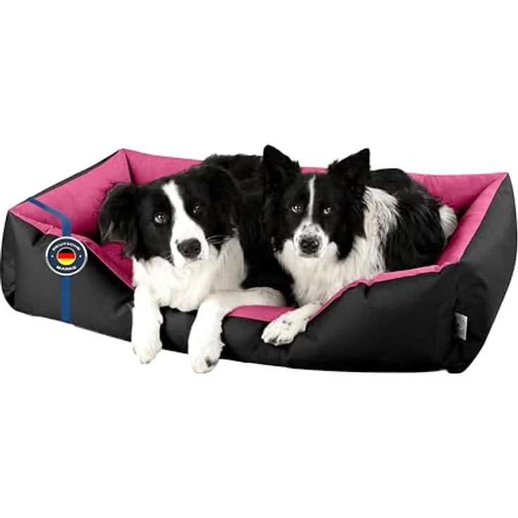 BedDog Hundebett LUPI, Hundekissen mit abziehbaren waschbaren Bezug, Hundekorb, Hundesofa, für große Hunde, XXXL, schwarz-pink – Bild 1