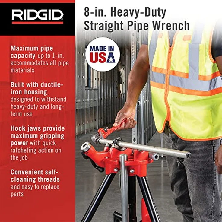 RIDGID 31005 Modell 8'' gerade Rohrzange für schwere Beanspruchung, 8'' Sanitär-Schraubenschlüssel – Bild 2