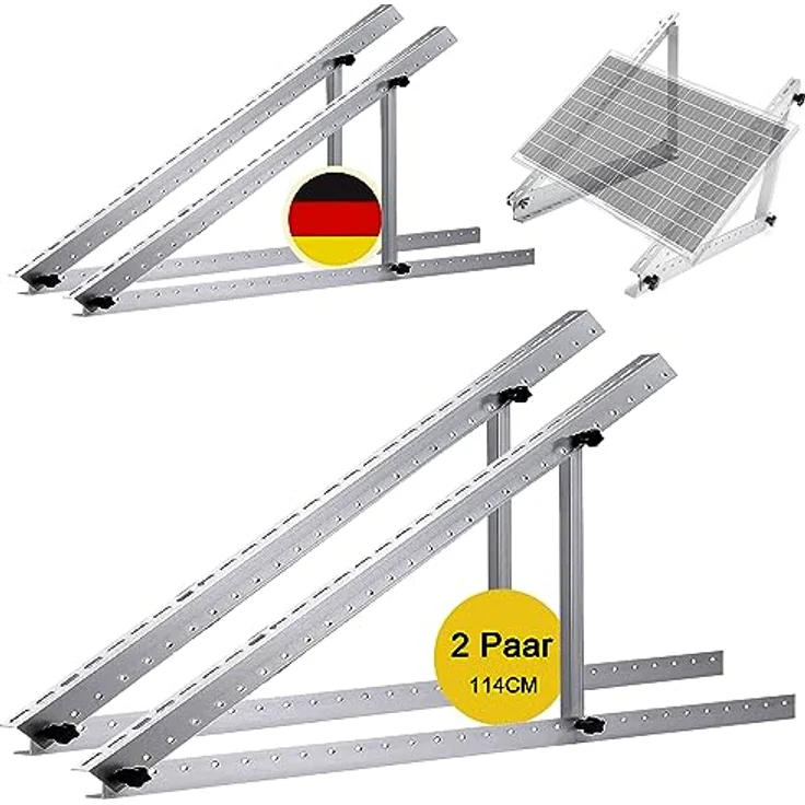 GLIESE Solarmodul Halterung 114CM Photovoltaik Universal Solarmodul - Einstellbar 0-90° für 100W-600W Solarmodule (2 Paar) – Bild 1